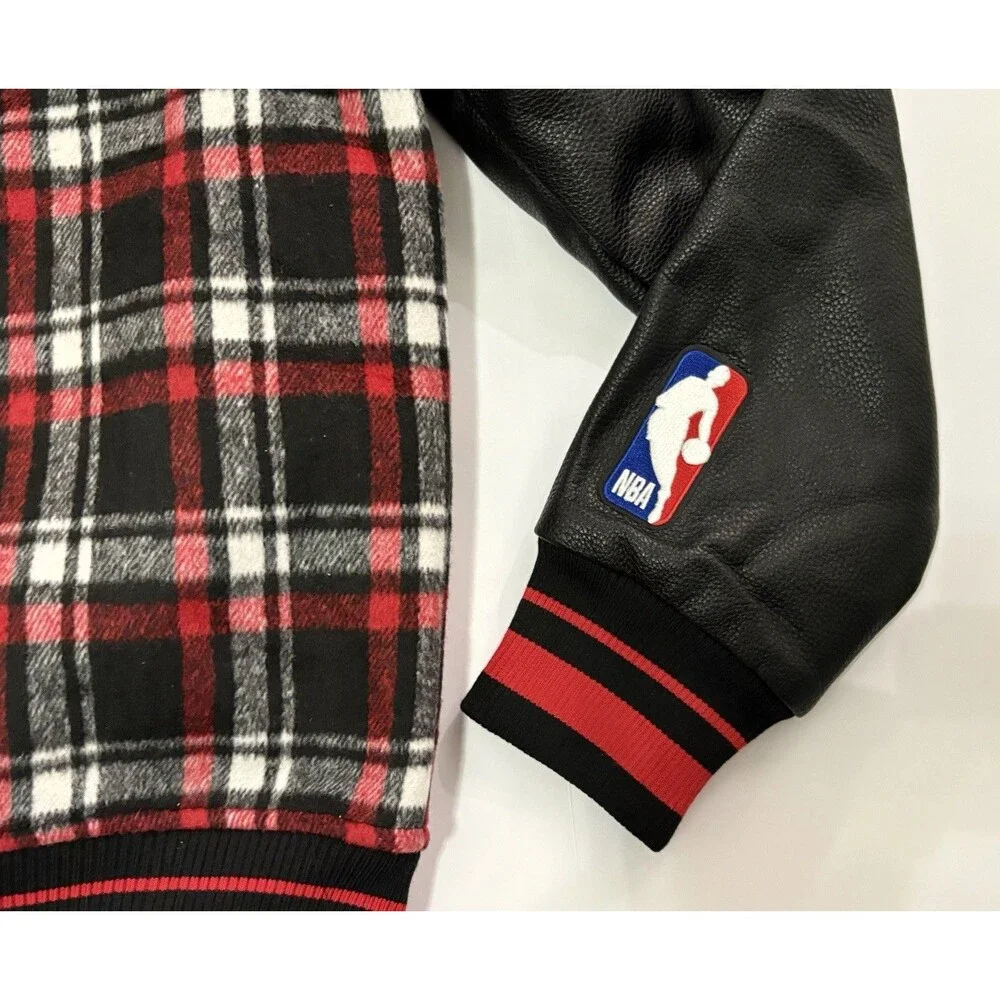 Pro Standard NBA Basketball Varsity Jacket Full Zip Plaid & Leather Men’s M NWT